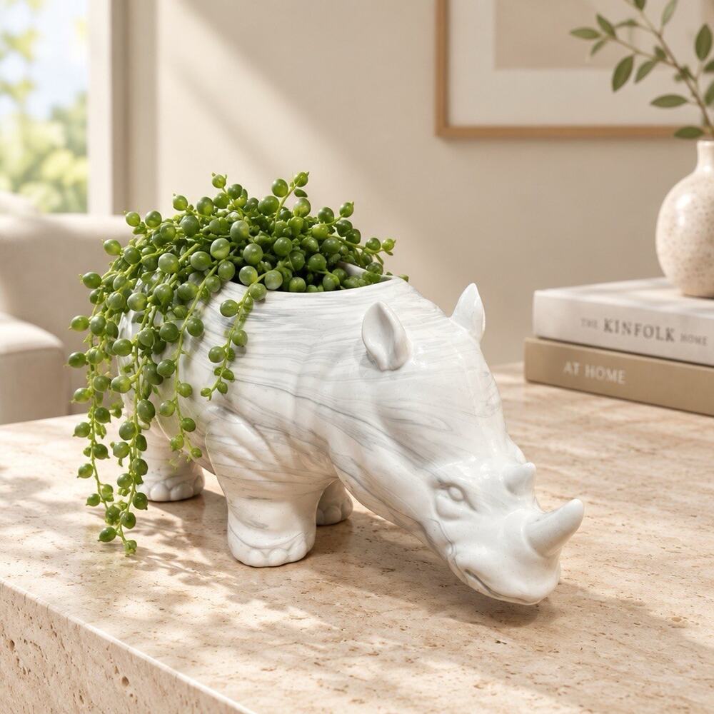 8 Oak Lane Decorative Marble Rhino Planter (Plant Not Included) READ